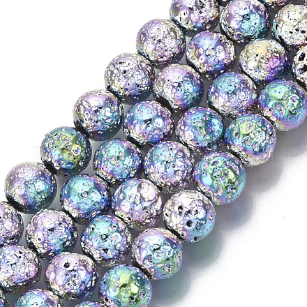 Electroplated Natural Lava Rock Beads Strands G-S352-30C-03-1