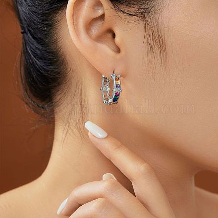 Серьги-кольца из латуни с цветным прозрачным кубическим цирконием KY6723-1-1