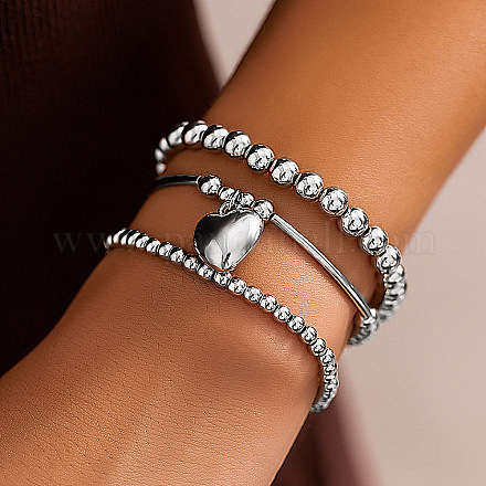 3шт. 3 стиля: латунный браслет с бусинами ccb и браслет с подвеской в виде сердца WGE7C54-02-1