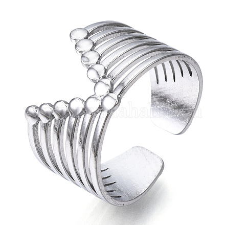 304 Stainless Steel Initial Letter V Open Cuff Ring RJEW-N040-05-1