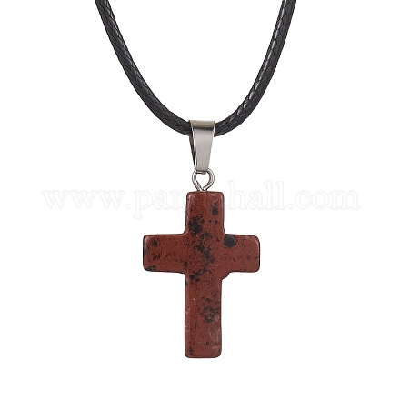 Natural Mahogany Obsidian Cross Pendant Necklaces NJEW-JN04624-01-1