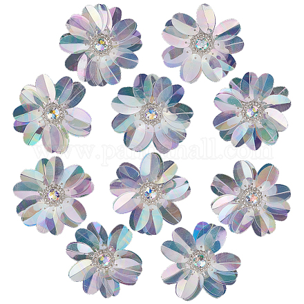 Abカラープラスチックスパンコールの花  ラインストーン付き  装飾アクセサリー  ホワイト  58x5mm FIND-WH0110-445-1