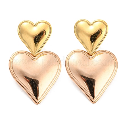 304 Stainless Steel Double Heart Dangle Stud Earrings for Women EJEW-D076-01E-RG-1
