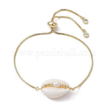 Bracelet coulissant à maillons coquillages et perles naturelles BJEW-JB09691-1