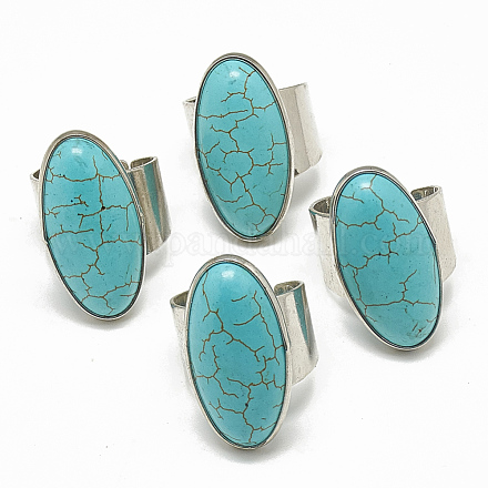 Adjustable Synthetic Turquoise Rings X-RJEW-Q157-02-1
