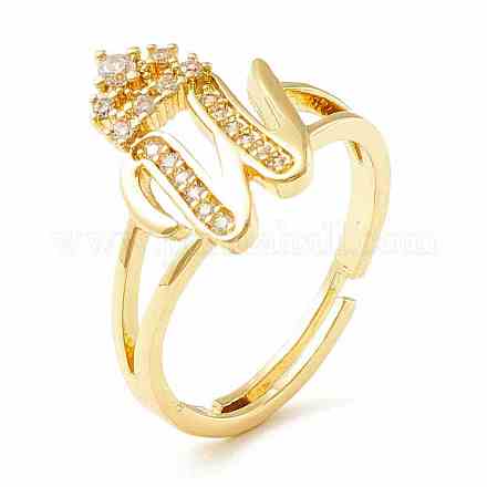 Clear Cubic Zirconia Initial Letter with Crown Adjustable Ring RJEW-M139-17W-1