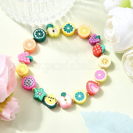 Браслеты из полимерной глины ручной работы с фруктовой тематикой и бусинами для женщин BJEW-TA00654-1