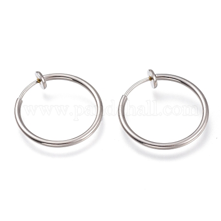 304 Stainless Steel Retractable Clip-on Hoop Earrings X-STAS-O135-01B-1