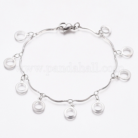 304 Stainless Steel Ring Charm Bracelets BJEW-G628-07P-1