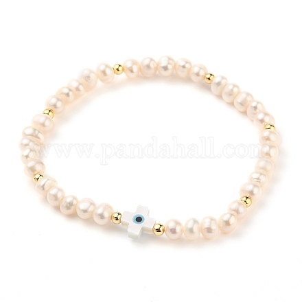 Cuentas de perlas naturales estiran pulseras BJEW-JB05539-03-1