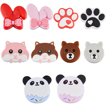 SUNNYCLUE 1 Box 10PCS Animal Silicone Beads Bulk Rubber Focal Beads Cute Cartoon Animals Panda Rabbit Chunky Soft Loose Spacer Double Sided Beads for Keychain Making Kit Beading Pens Bracelet Craft SIL-SC0001-50-1