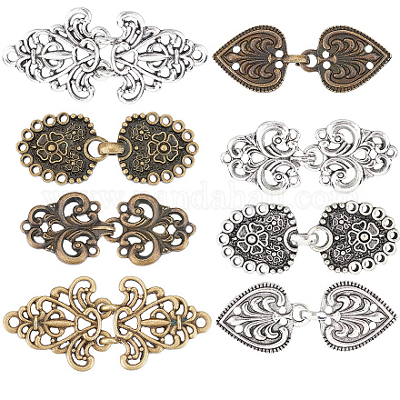 GORGECRAFT 8Pcs 4 Styles Vintage Cape Clip Antique Silver Bronze Dresses Shawl Clips Alloy Sweater Retro Hollow Filigree Flower Heart Brooches Celtic for Shirt Cardigans Collar Women Supplies BUTT-GF0001-04-1