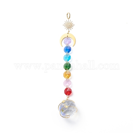 Galvanoplastie octogone perles de verre pendentif décorations HJEW-JM00775-01-1