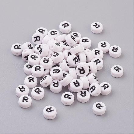 Flat Round with Letter R Acrylic Beads X-PL37C9070-R-1