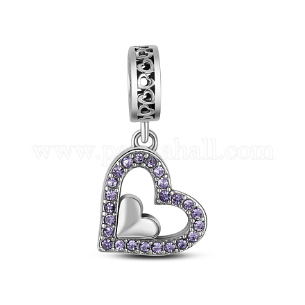 TINYSAND Heart 925 Sterling Silver Cubic Zirconia European Dangle Charms TS-P-103-1
