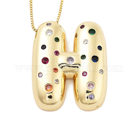 Латунные ожерелья с подвесками в виде букв из микрофибры с кубическим цирконием KK-Z069-01G-H-1