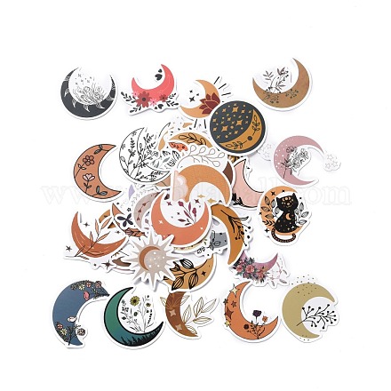 Luna dei cartoni animati con set di adesivi di carta floreale DIY-G066-37-1
