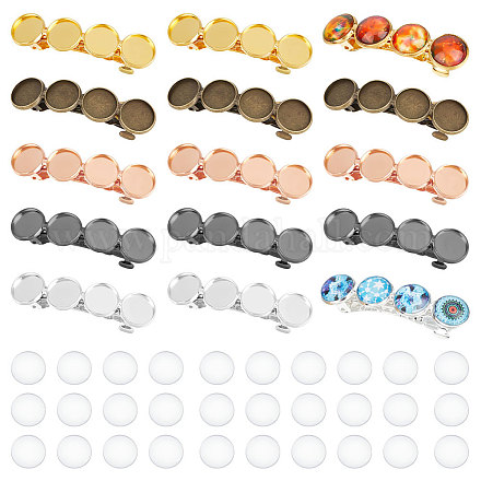 UNICRAFTALE 20Pcs 5 Colors Hair Barrettes Settings Brass DIY Blank Hair Barrettes for DIY Macaron Resin Barrettes Metall Cabochon Hair Clips with Glass Cabochons for Women Headwear Hair Accessories DIY-UN0004-70-1