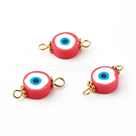Flat Round with Evil Eye Polymer Clay Links Connectors PALLOY-JF00718-1