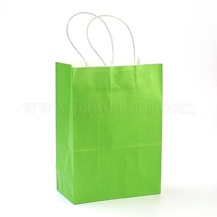 純色クラフト紙袋  ギフトバッグ  ショッピングバッグ  紙ひもハンドル付き  長方形  芝生の緑  15x11x6cm AJEW-G020-A-05-1