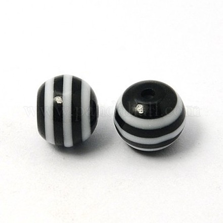 10MM Black Round Striped Resin Beads X-RB046-1