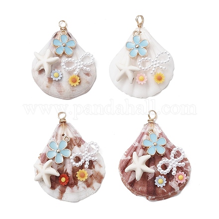 Подвески-бантики из натуральной ракушки гребешка PALLOY-JF03891-1