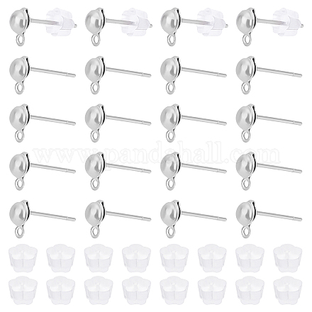 UNICRAFTALE About 250Pcs Stainless Steel Half Round Stud Earring Findings Pin 0.7mm Stud Earring with Horizontal Loops Plastic Ear Nuts Metal Earrings for Jewlery Making Hole 1mm STAS-UN0038-56P-1