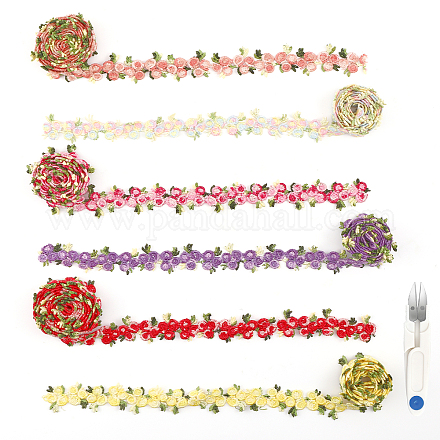 GLOBLELAND 6 Strands 6 Colors Flower Polyester Lace Trims Embroidered Applique Sewing Ribbon Wrapping Ribbon with Sewing tool for Sewing and Art Craft Decoration OCOR-GL0001-03-1