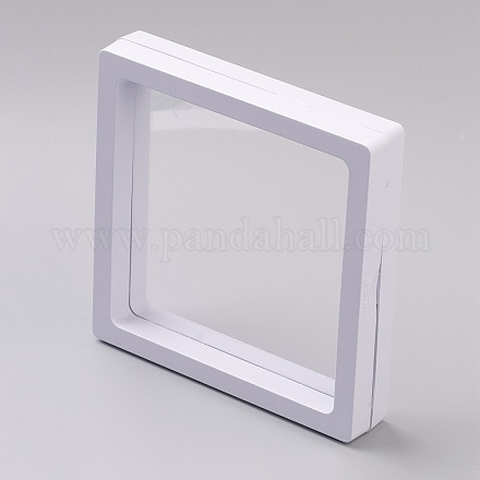 正方形の透明な3Dフローティングフレームディスプレイ  リングネックレスブレスレットイヤリング用  コインディスプレイスタンド  aaメダリオン  ホワイト  11x11x2cm OBOX-G013-14A-1