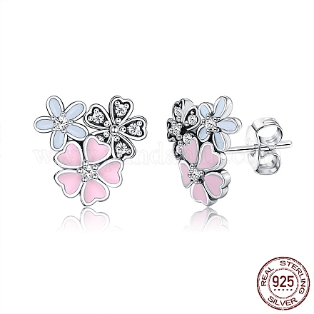 Rhodium Plated 925 Sterling Silver Stud Earrings STER-BB72161-1