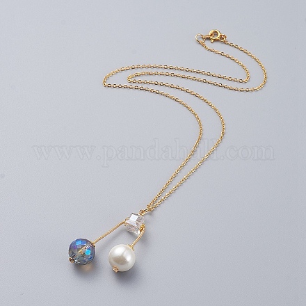 Eco-Friendly Glass Pearl & Glass Beads Pendant Necklaces NJEW-JN02622-01-1
