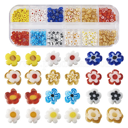 Cheriswelry 360pcs 12 couleurs brins de perles de verre millefiori faits à la main LAMP-CW0001-05-1