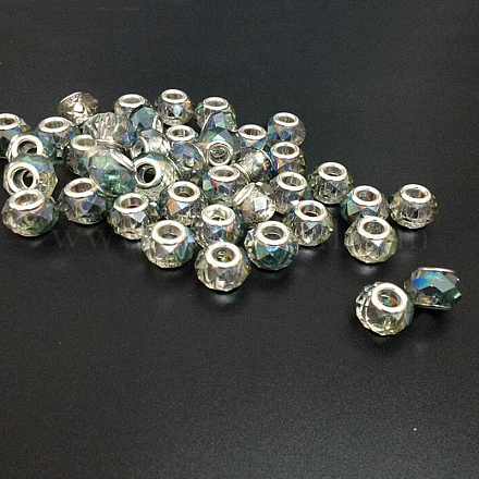 Gainsboro Farbe halb plattiertes Glas facettierte Rondelle großes Loch europäischen Perlen X-GPDL-H005-7-1