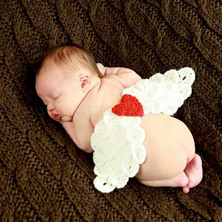 Diseño lindo del ala del ángel de ganchillo hecho a mano traje de bebé accesorios de fotografía AJEW-R030-13-1