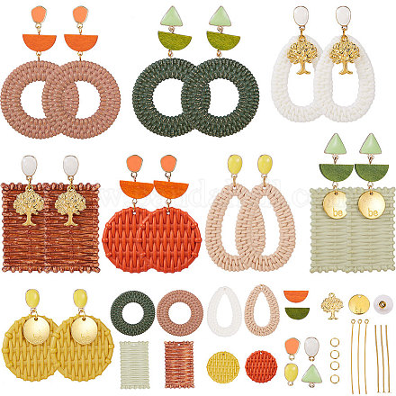 SUNNYCLUE DIY 8 Pairs Acrylic Rattan Woven Earring Making Starter Kit Include Wood Beads & Tree of Life Charms & Alloy Enamel Earring Studs Jewellery Making Accessory Supplies for Women Beginners DIY-SC0008-40-1