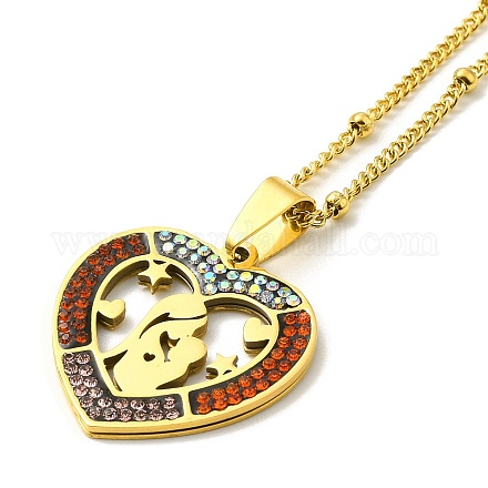 Mother's Day Colorful Rhinestone Heart Pendant Necklaces NJEW-G123-02G-1