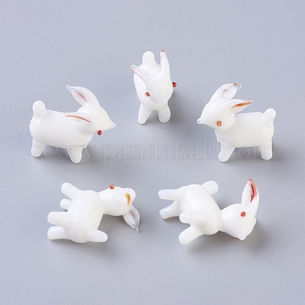 インテリアオーナメントパーツ  手作りウサギのランプワークのディスプレイ装飾  3のdウサギ  ホワイト  18~22x9~11x19~22mm LAMP-L075-033-1