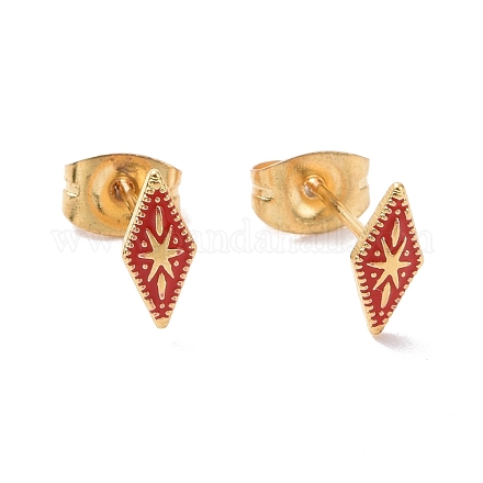 Enamel Rhombus with Star Stud Earrings with 316L Surgical Stainless Steel Pins EJEW-P204-02G-05-1
