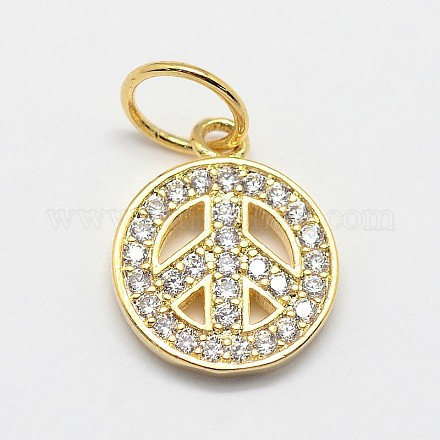 CZ Brass Micro Pave Cubic Zirconia Peace Sign Charms ZIRC-L018-05G-1