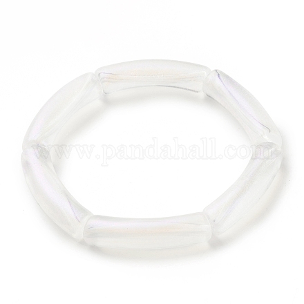女性のためのアクリル製のカーブチューブ分厚いストレッチ ブレスレット  透明  ビーズ：31x7.5x9.5mm  内径：2インチ（5.1cm） BJEW-JB08122-1