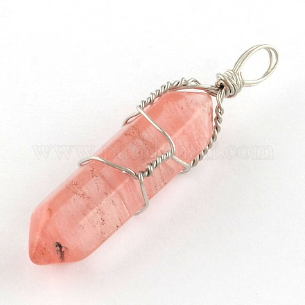 SyntheticDyed Cherry Quartz Glass Stone Double Terminated Pointed Pendants G-R278-61-1