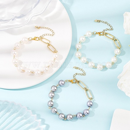 3шт 3 цвета стеклянный жемчуг круглые бусины браслеты для женщин BJEW-JB12051-1