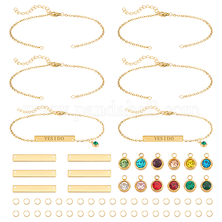 Браслет из прямоугольных звеньев из нержавеющей стали 304 с подвесками из камней DIY-UN0056-20-1