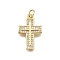 Brass Micro Pave Cubic Zirconia Pendants, Cross, Long-Lasting Plated, Lead Free & Cadmium Free, with Jump Ring, Real 18K Gold Plated, 21x13x2mm