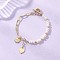 Brass Heart Charms Bracelets, Natural Cultured Freshwater Pearl & Brass Paperclip Chains Bracelets for Women, with 304 Stainless Steel Toggle Clasps, Real 18K Gold Plated, 7-1/2 inch(19cm)