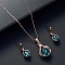 Teardrop Alloy Glass Pendant Necklaces & Stud Dangle Earrings Sets for Women, Golden, Deep Sky Blue, 400mm