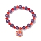Halloween 8mm Round Natural Amethyst & Glass Beaded Stretch Bracelets, Alloy Enamel Pumpkin Charm Bracelets for Women, Inner Diameter: 2 inch(5.05cm)