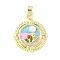 Brass Enamel Pendants, with ABS Plastic Imitation Pearl, Long-Lasting Plated, Cadmium Free & Lead Free, Rack Plating, Real 18K Gold Plated, Flower, Flat Round, 26.5x22.5x6mm, Hole: 6.4x3mm