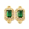 Brass Pave Clear & Green Cubic Zirconia Connector Charms, Rectangle Links, Real 18K Gold Plated, 15x8x4mm, Hole: 1.4mm