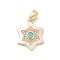 Brass Micro Pave Cubic Zirconia Pendants, with Shell, Hexagon Charms, Cyan, 17x13x3mm, Hole: 4x2mm